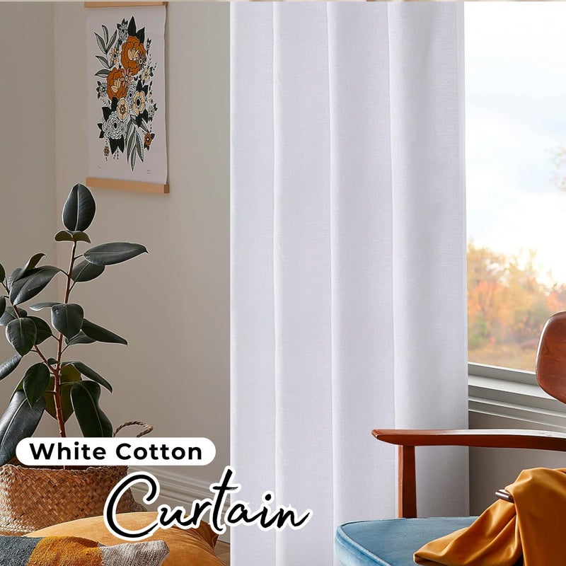 Bedding Craft White Cotton Curtains,108 inch Inch Tab Top Cotton Curtain Set â€“ 50x108 Drapes for Living Room, Bedroom, Dining Room â€“ Set of 2, Elegant White Panels - Image 3